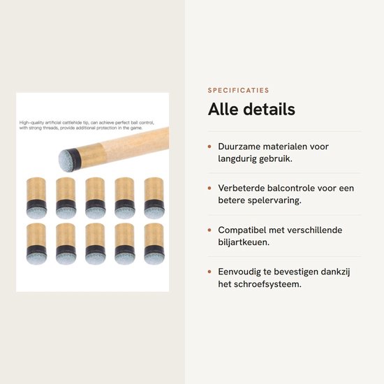 Schroefpunten biljartkeus 10 mm/11 mm - Reservepunten snooker 10 stuks - PU-leer - Koper - Speelkamerbenodigdheden van Merkloos — afbeelding 2
