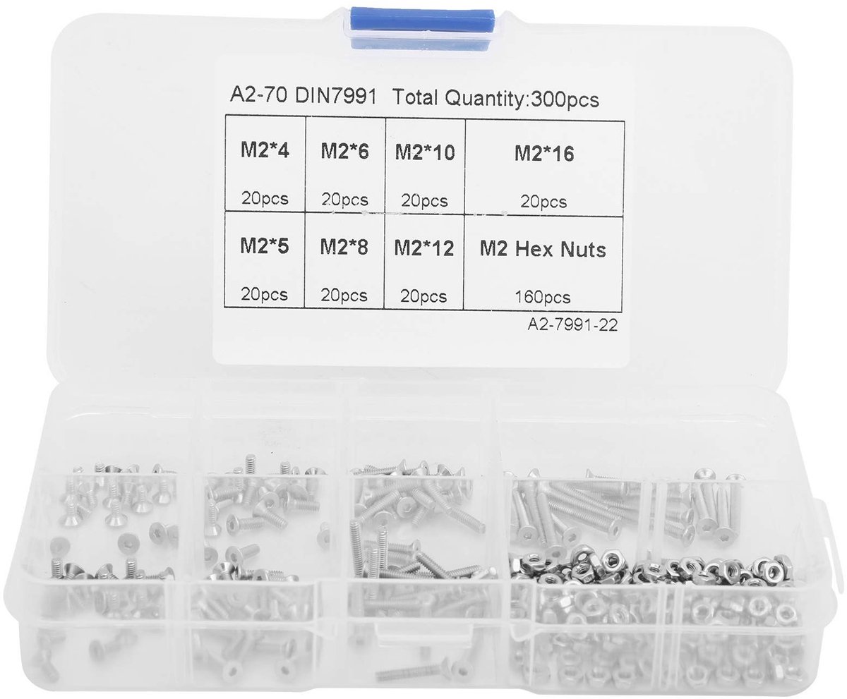 Dailygoods- Schroefmoerset 300 Stuks - M2 Zeskantdop - Verzonken Bouten - Schroefmoerassortiment - Roestvrij Staal - Weerstand tegen Corrosie - Boutset