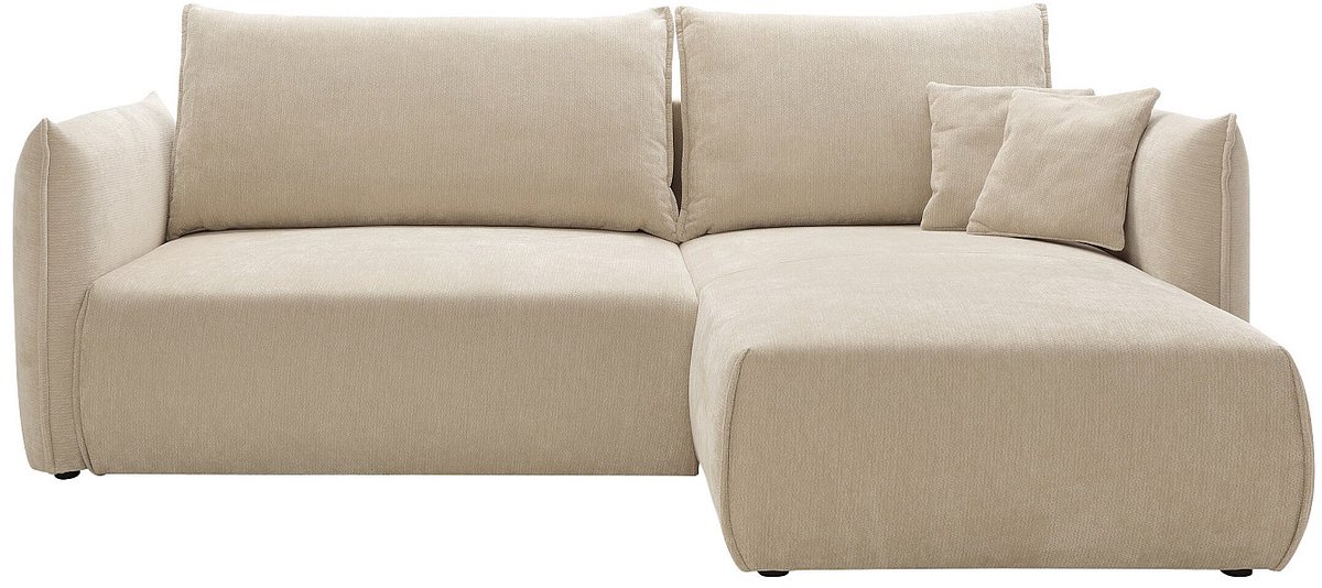 Vente-unique Rechtse hoekbank converteerbaar in getextureerde beige stof CARISU