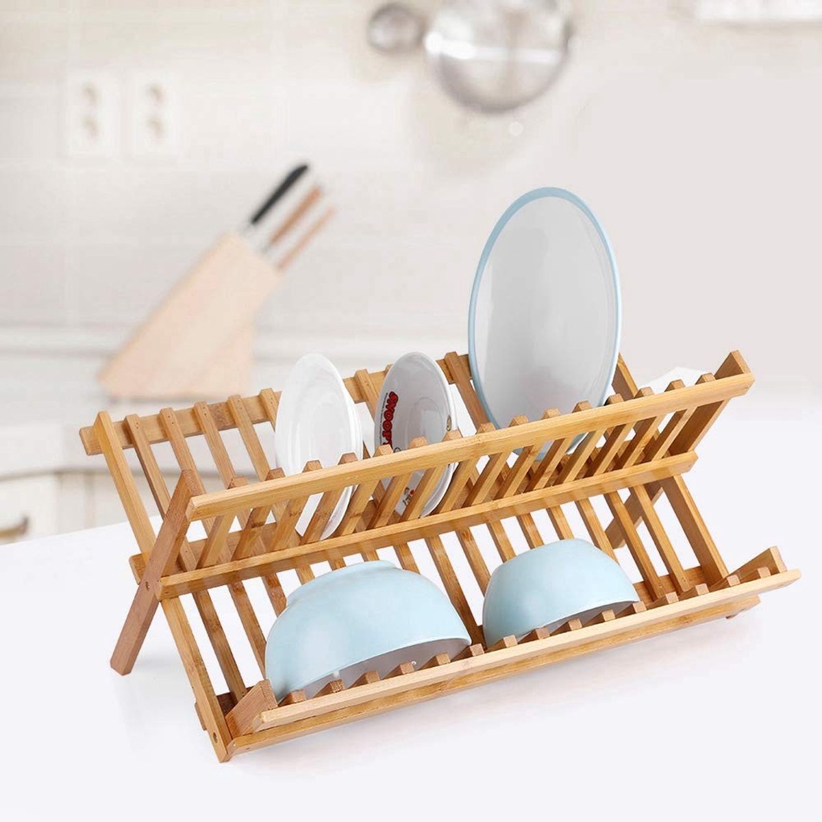 Dailygoods- Afdruiprek grote capaciteit - Inklapbaar - Bamboe - 45 x 19 x 21 cm - Veilig en gezond - Twee niveaus - Afwasrek