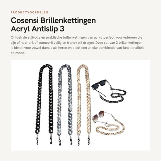 Allecto - Brillenkettingen - Acryl - Antislip - 3 Stuks - Zonnebrillen - Voor Dames en Heren van Merkloos — afbeelding 2