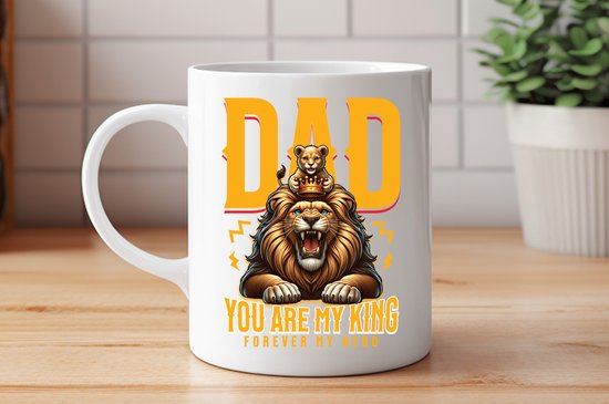 Mok Lion Dad You are My King Forever My Hero. - cute - kawaii - Gift - Cadeau - schattig - schattigdesign - liefdesign - pastelkunst - Funny - Vader
