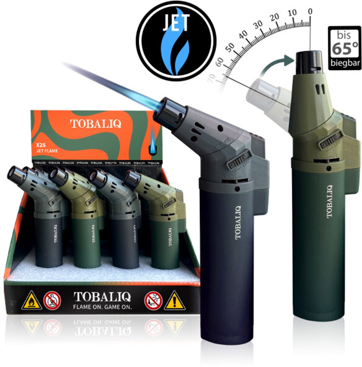 Crème Brûlée Brander - Jet-Flame-Brenner | 13 cm | "MILITARY X2S" - Set van 12 stuks met krachtige turbo vlam tegen wind - Gasbrander - Aansteker - Navulbaar - Stormaansteker - Vuurwerk aansteker - BBQ - Gasaansteker