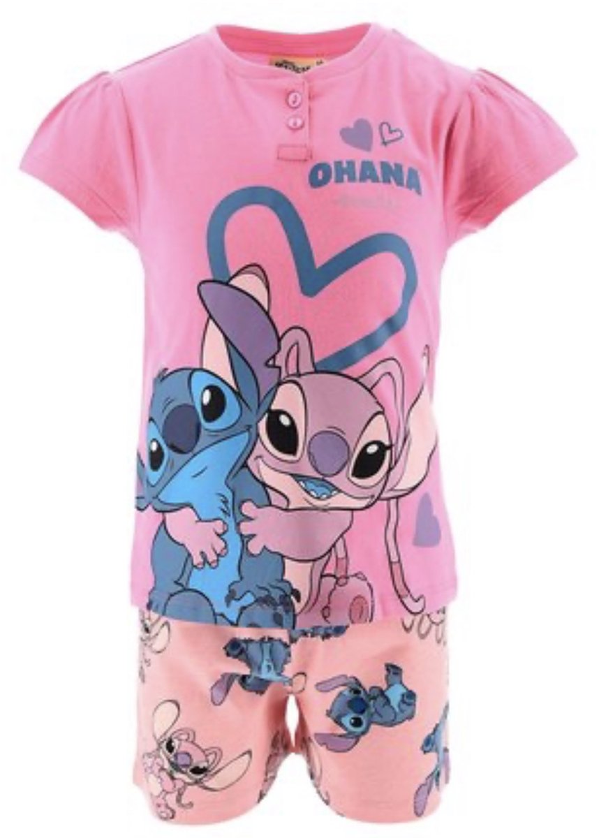 Disney Lilo&Stitch Pyjama - Shortama - Roze - Stitch en Angel - Katoen - 3 Jaar