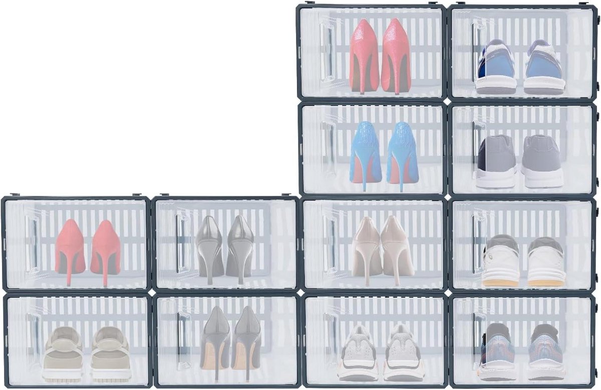 Schoenenopbergers Set - Stapelbare Boxen - Huis Organiseren - Met Ventilatieroosters - 12 