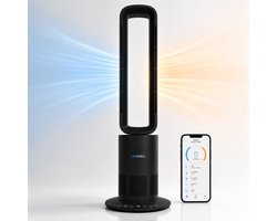 Aironex Bladloze Ventilator Zwart – Energiezuinige Luchtkoeler – Aircooler met Draaifunctie – Verwarming en Verkoeling in 1 -Ventilatoren – TafelVentilator -Vloerventilator