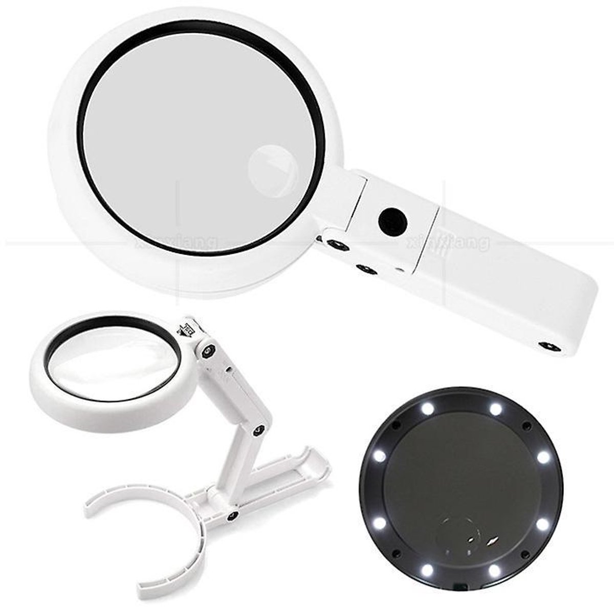 Vergrootglas met vergroting van 3,5x tot 10x, inclusief verlichting en standaard, draagbaar en opvouwbaar, geschikt voor precisiewerk, werkt op USB.
