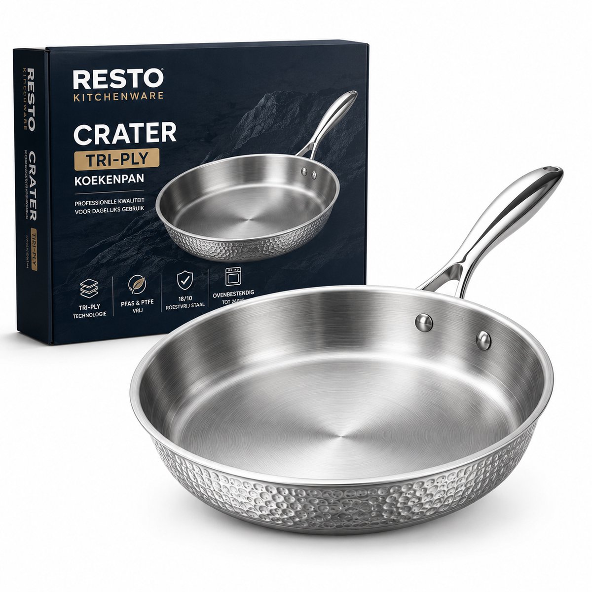 RESTO 95002 Crater Koekenpan - Rond Ø26 cm - Hoogte 5.3 cm - Inductie - Anti Aanbaklaag