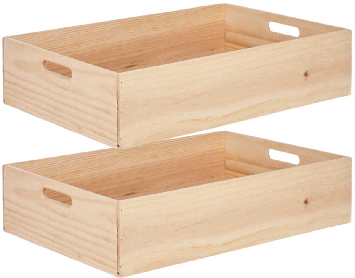 Giftdecor opbergkist Praag - 2x - 60 x 40 x 14 cm - hout - natuurlijke look