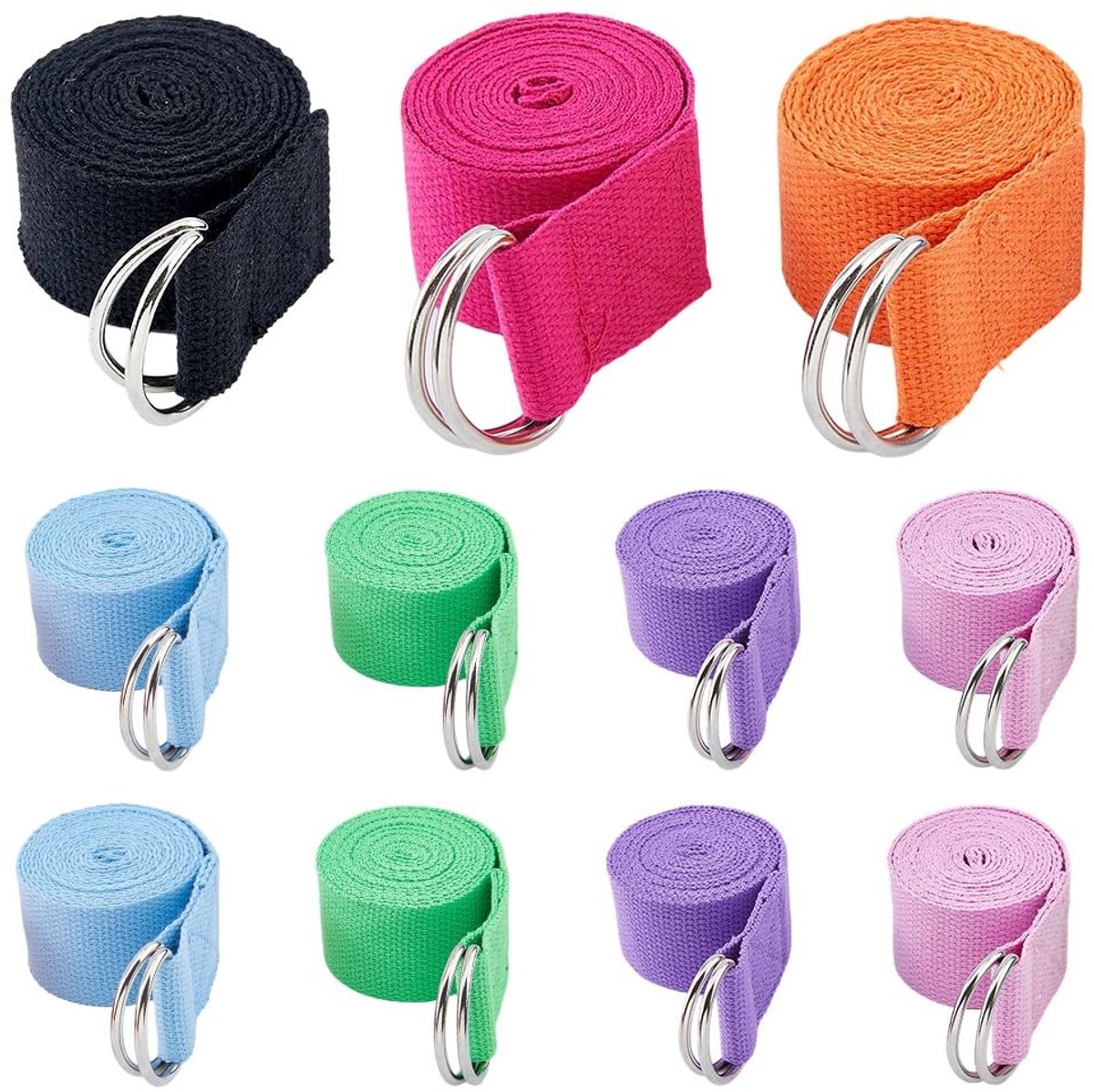 Dailygoods- Yoga Riem 14 Stuks - Verstelbare Bandjes - Katoenen Oefening - Stretchband - Metalen D-ring - 72,83 Inch Lengte