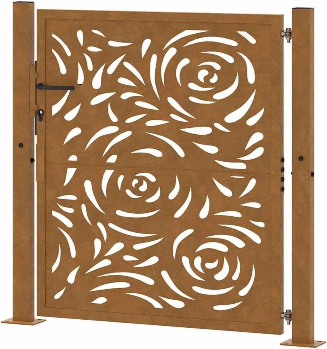 Tuinpoort Staal - Buitenhek - Tuin Afscheiden - Vlammen Design - 100x100 cm - Roestbruin
