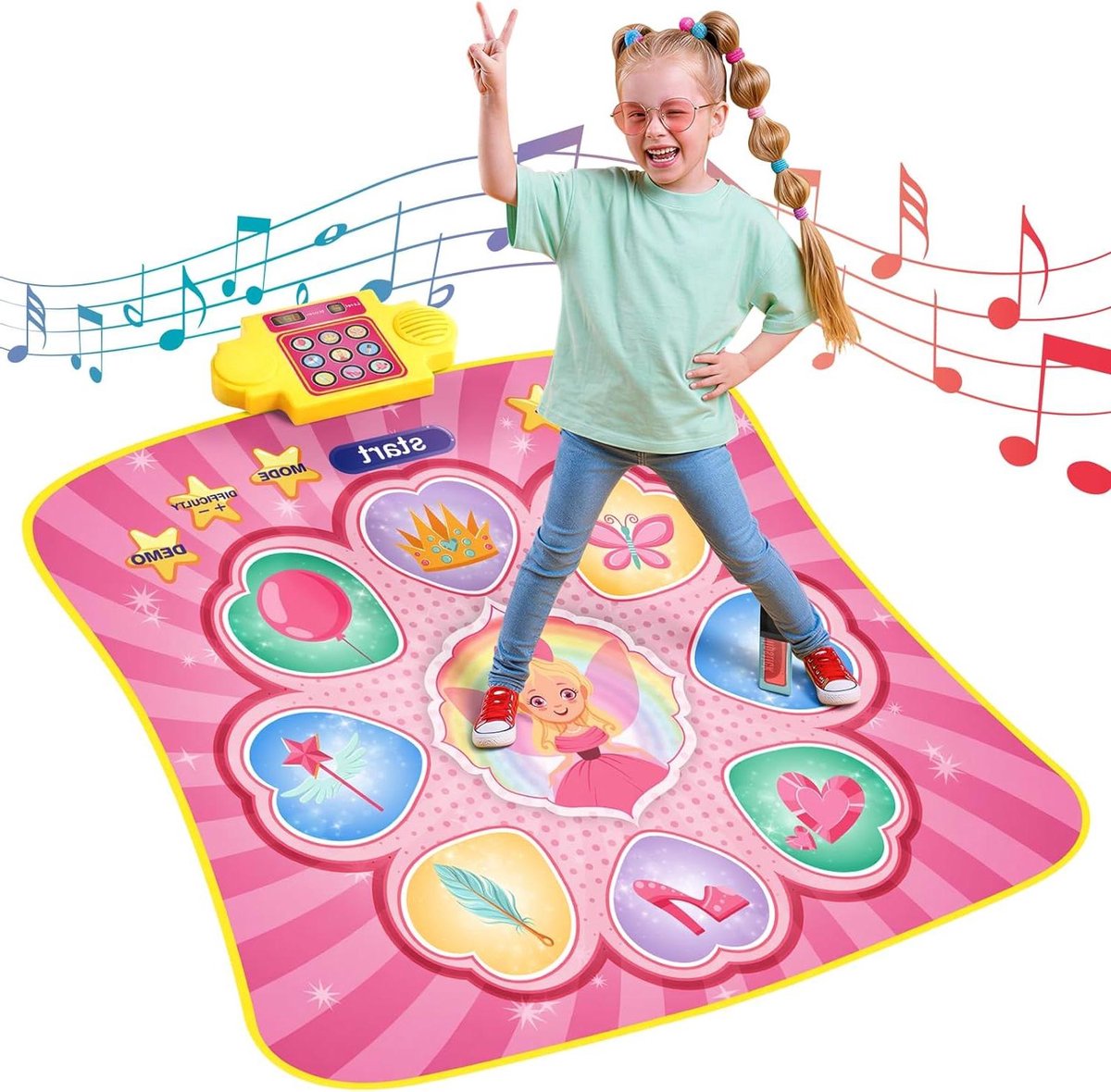 Dansmat voor kinderen - Muziek tapijt - Actief spelen - 3 spelmodi - 9 LED-toetsen - Roze