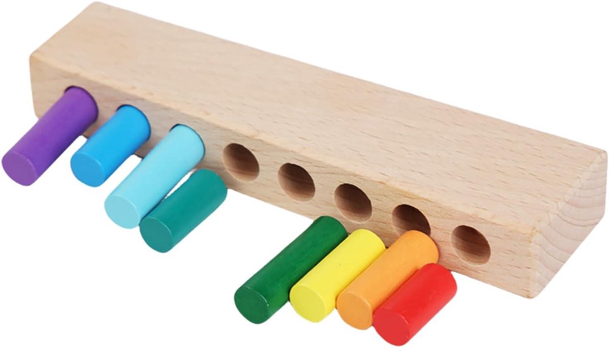Houten Puzzel - Motoriek Speelgoed - Cognitieve Ontwikkeling - Levendige Kleuren - 14 cm - Multicolor