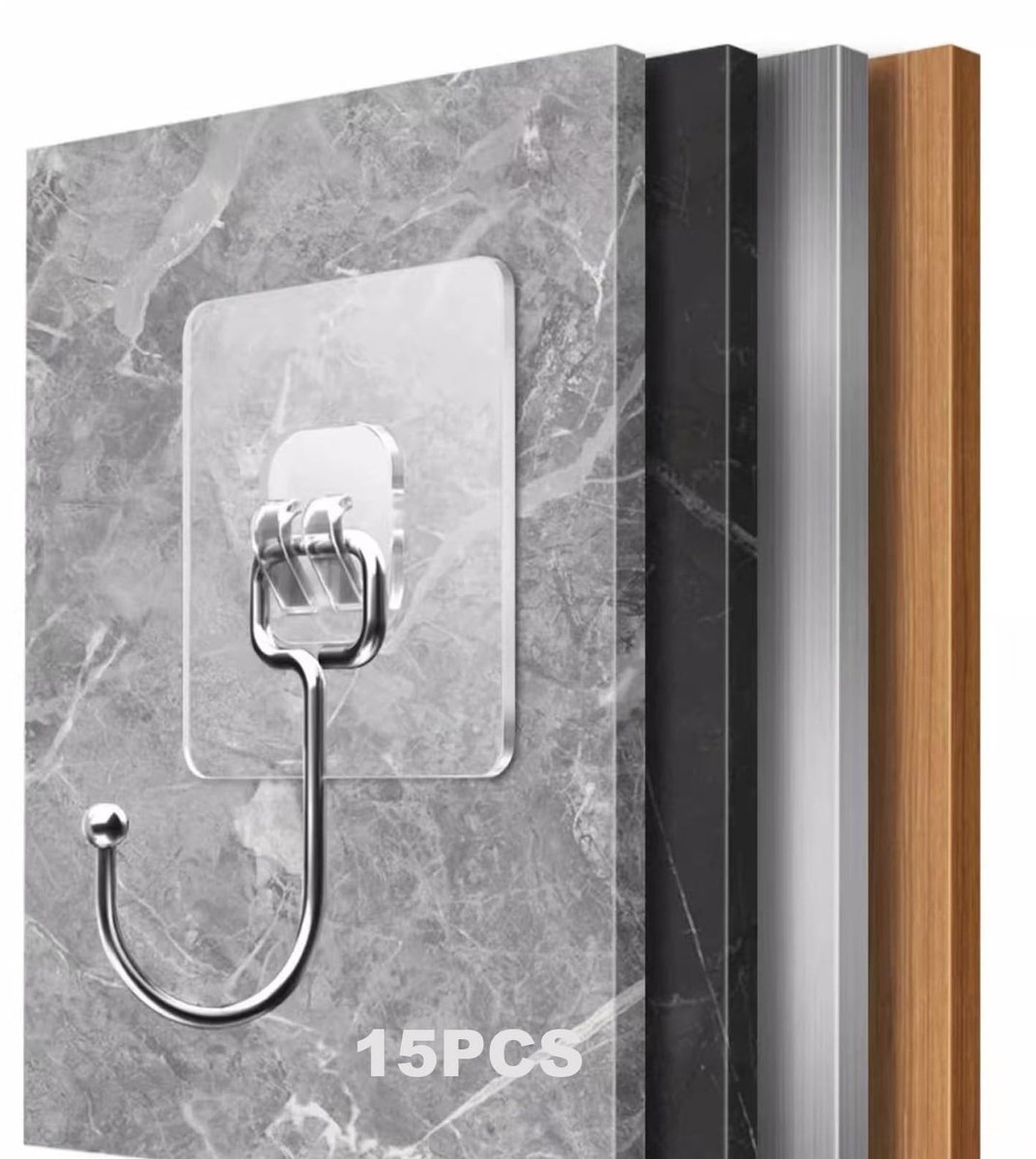 Dailygoods- Kleefhaken 15 stuks - Transparante J-haken - Wandhaken zonder boren - Onzichtbare ophangoplossing - Stevig PVC-materiaal - Eenvoudige montage