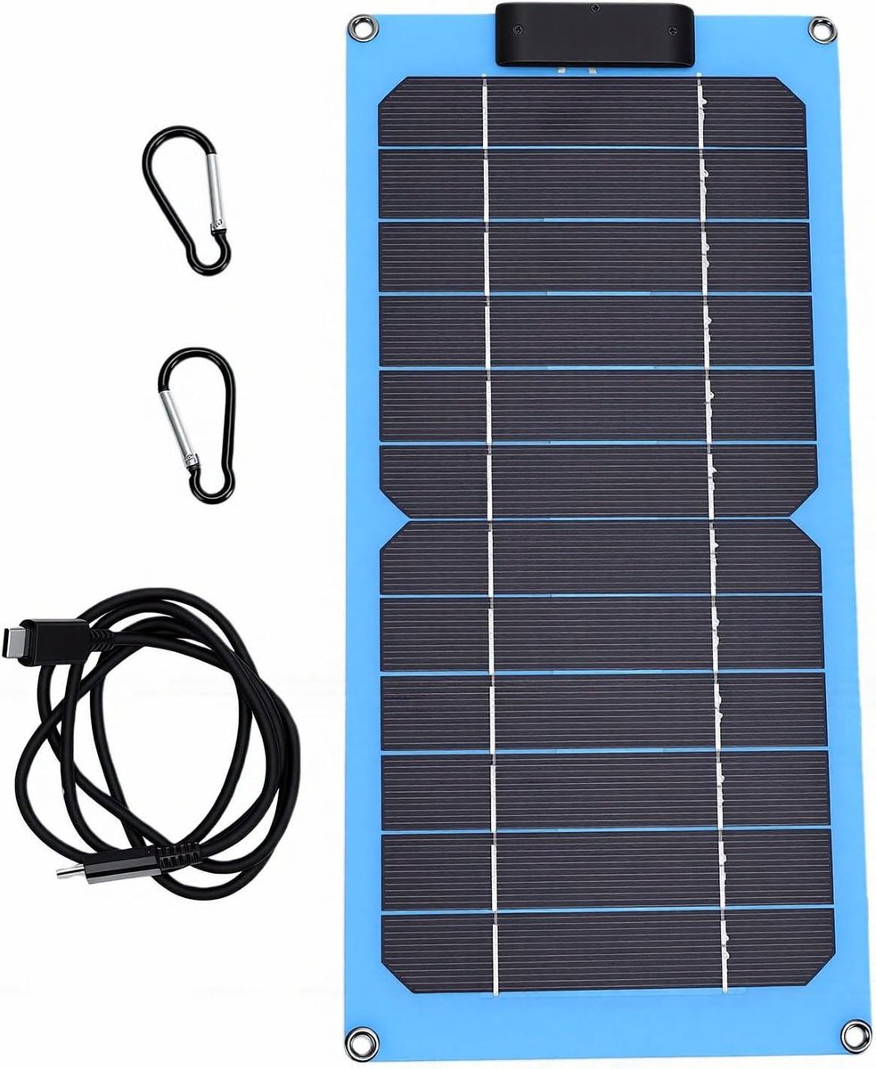 Zonne oplader - Draagbaar paneel - Buiten stroom - Dubbele type-c poorten - 20W - Zwart