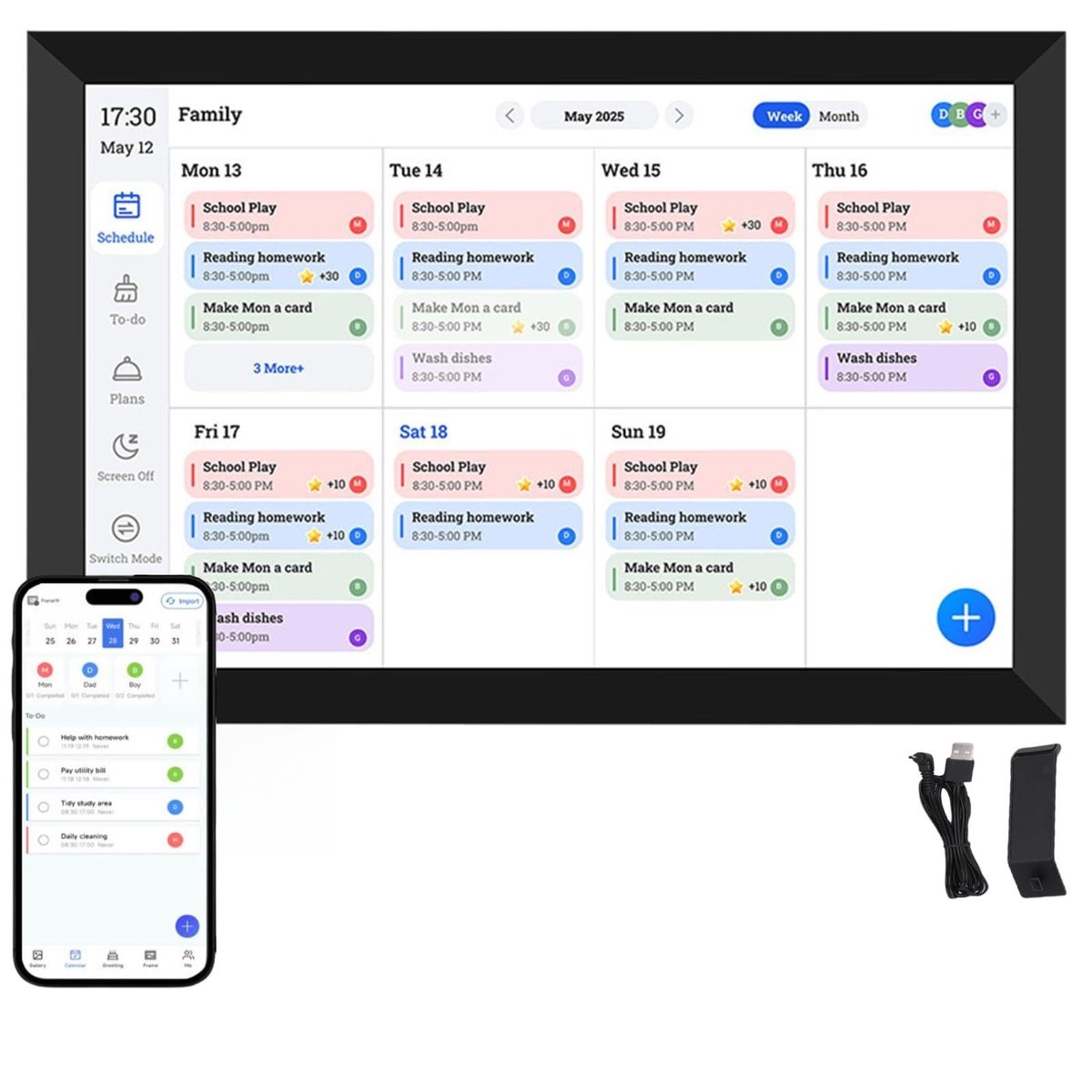 Dailygoods- Digitale Agenda HD Touchscreen - Slimme Gezinsschema - Planner - Interactieve Kalender - Digitale Fotolijst - Voor Familiegebruik - Familieplanner