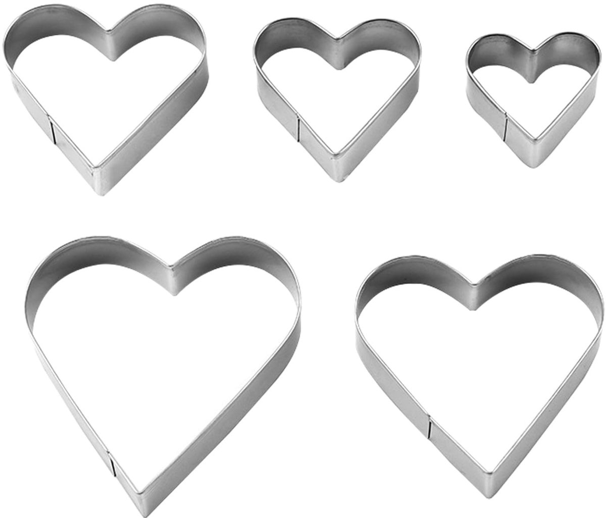 Dailygoods- Hartvormige Bakvormen Set - 5 Stuks - Roestvrij Staal - Duurzaam - Taartvormen - Koekjesvormen - Gemakkelijk te Reinigen - Bakvorm
