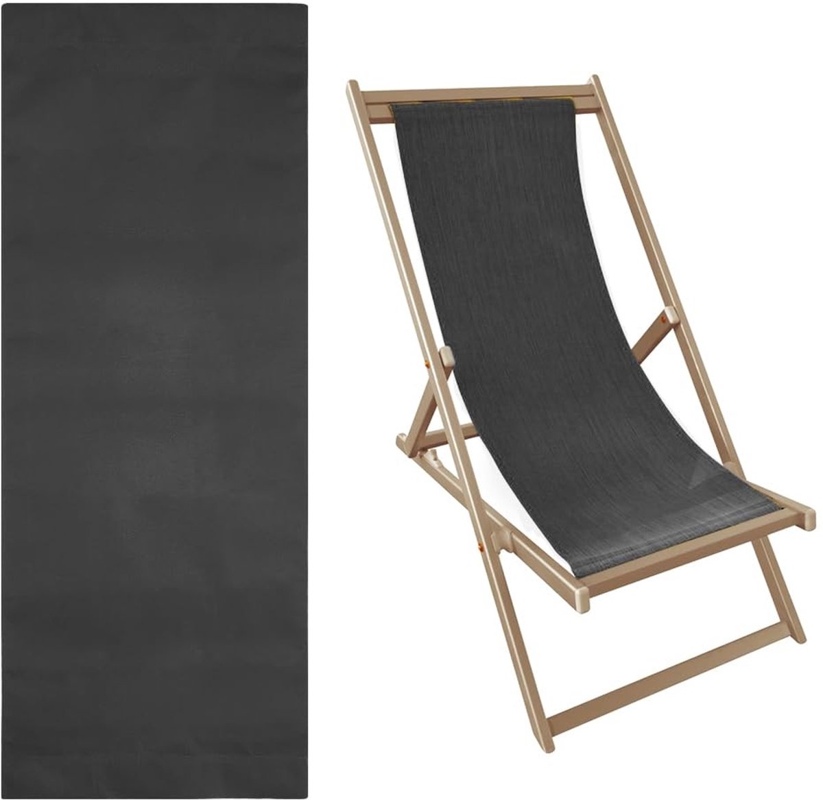 Dailygoods- Vervangingsstof 115 x 43 cm - Vervanging Canvas - Voor Slingstoelen - Klapstoel - Zwarte Stof - Voor Tuin/Binnenplaats/Strand - Stoelbekleding