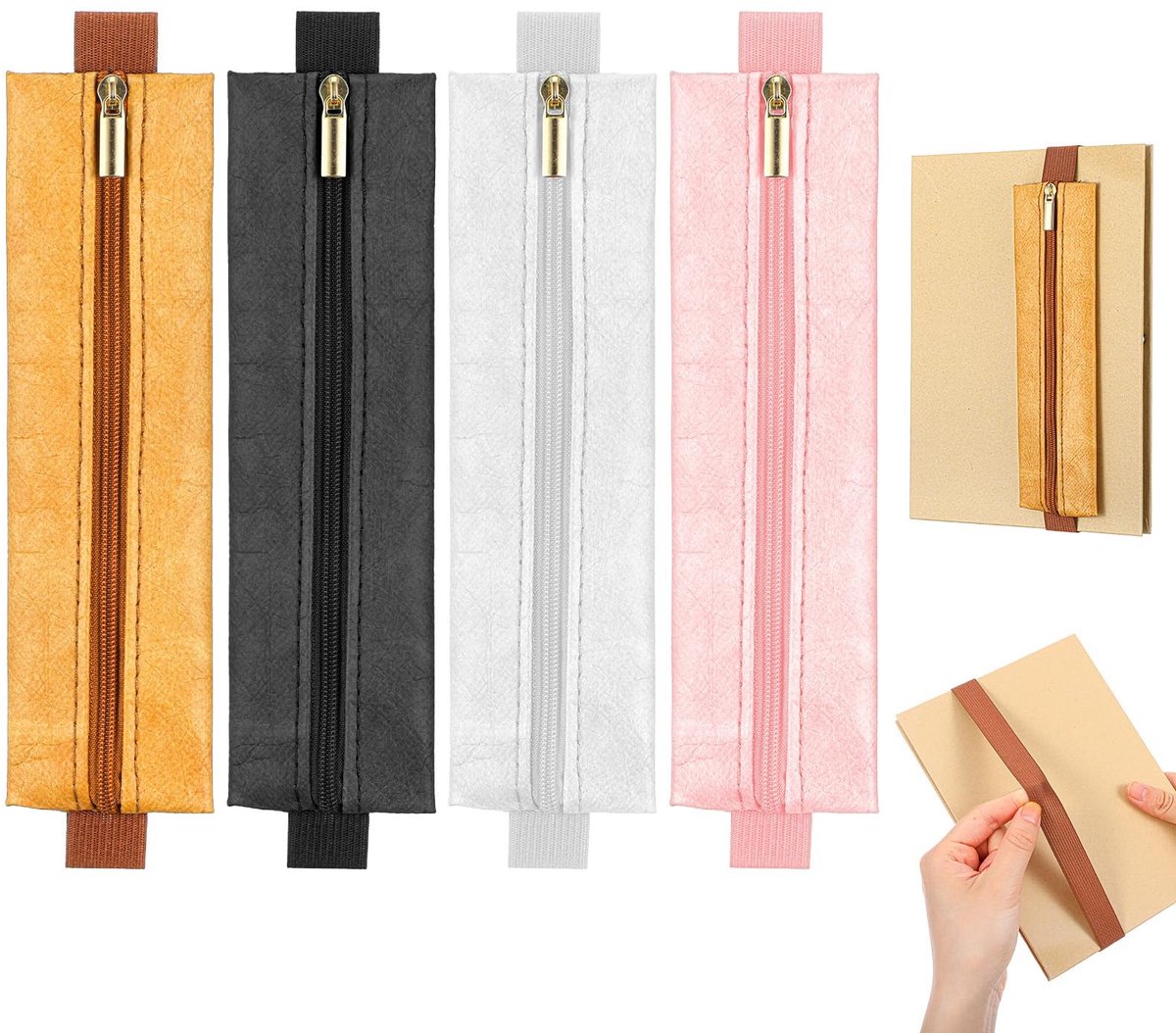 Dailygoods- Pennenhouder Verstelbaar - Elastische Etui - Duurzaam DuPont-papier - 4 Stuks - Geschikt voor Notitieboek - Draagbare Pennenhoes - Notitieboekhouder