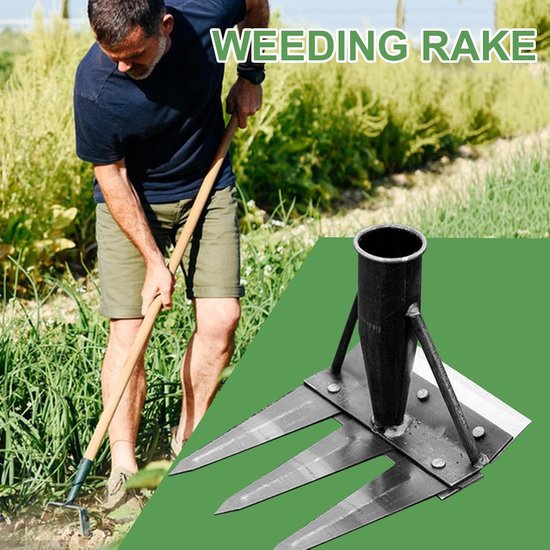 Onkruidverwijderaar Hark - Tuinwiedhark Gazonhark - Onkruid Verwijderen - Dubbelzijdige Kop - 3 Tanden - Metaal — afbeelding 4