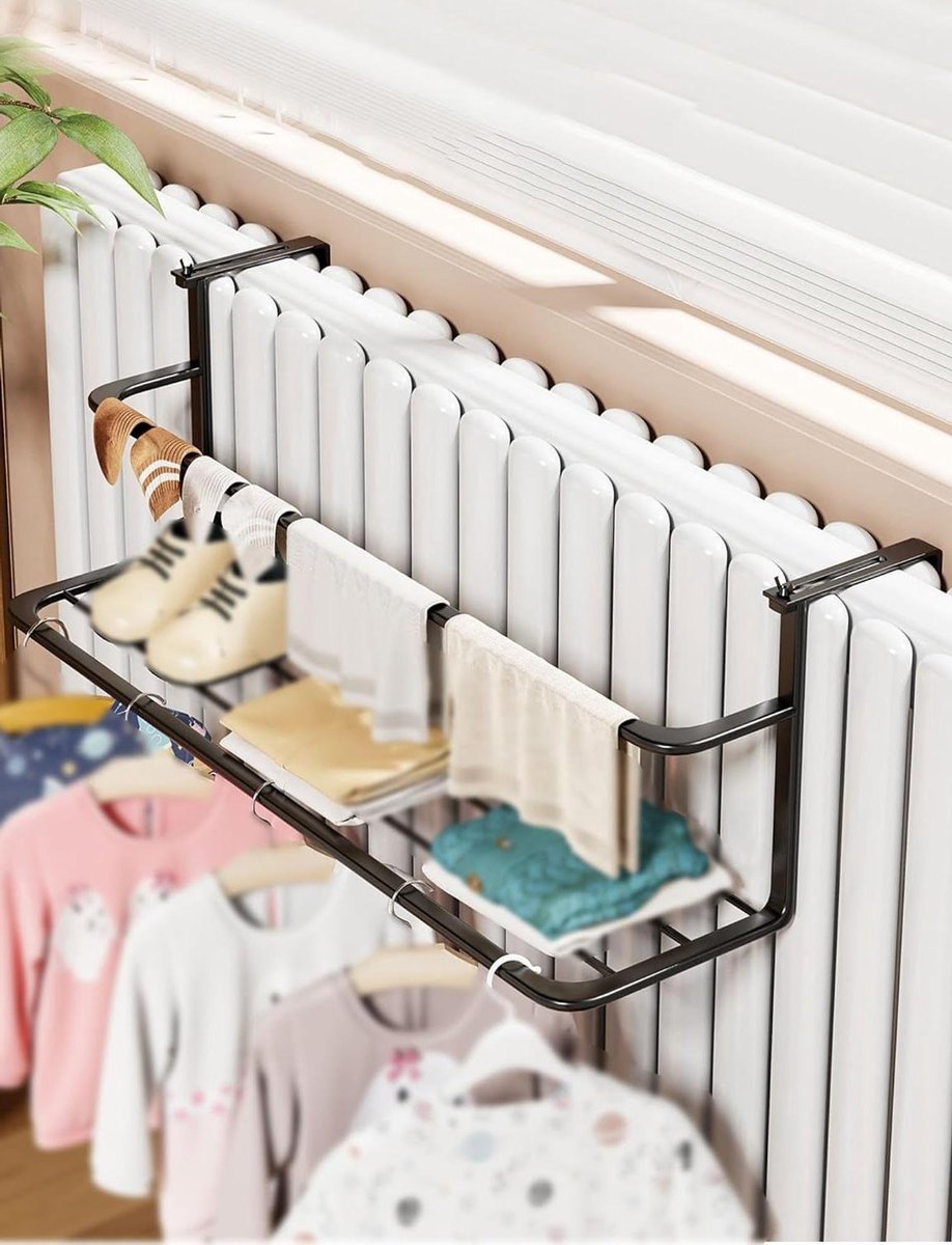 Verstelbaar droogrek - Radiator wasrek - Kleding drogen - Dubbellaags ontwerp - 30 cm - Zw
