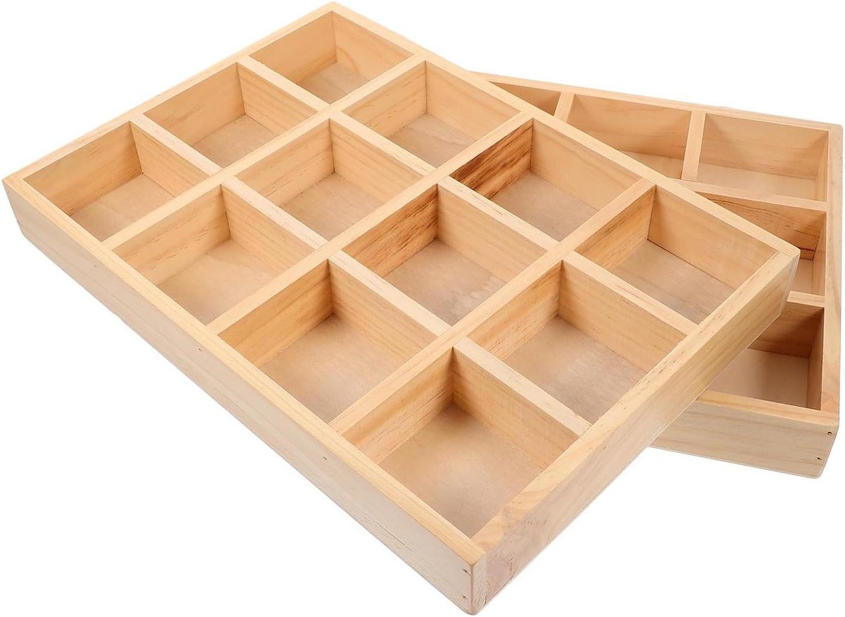 Natuurlijke Houten Sieradendoos met 12 Cartments Dienblad voor Ringen en Schutbladen Sto Solut voor Woonkamer en Kantoor