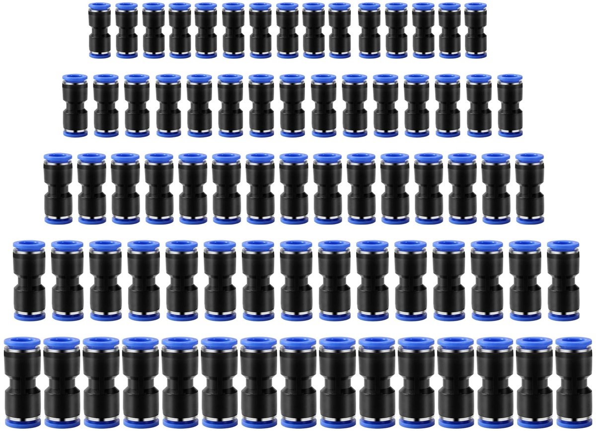 Dailygoods- Pneumatische Connectoren 75 Stuks - Rechte Snelsluiting - Slangaansluiting 4/6/8/10/12 mm - Drukbestendig - Corrosiebestendig - Lange Levensduur - Snelsluitingen