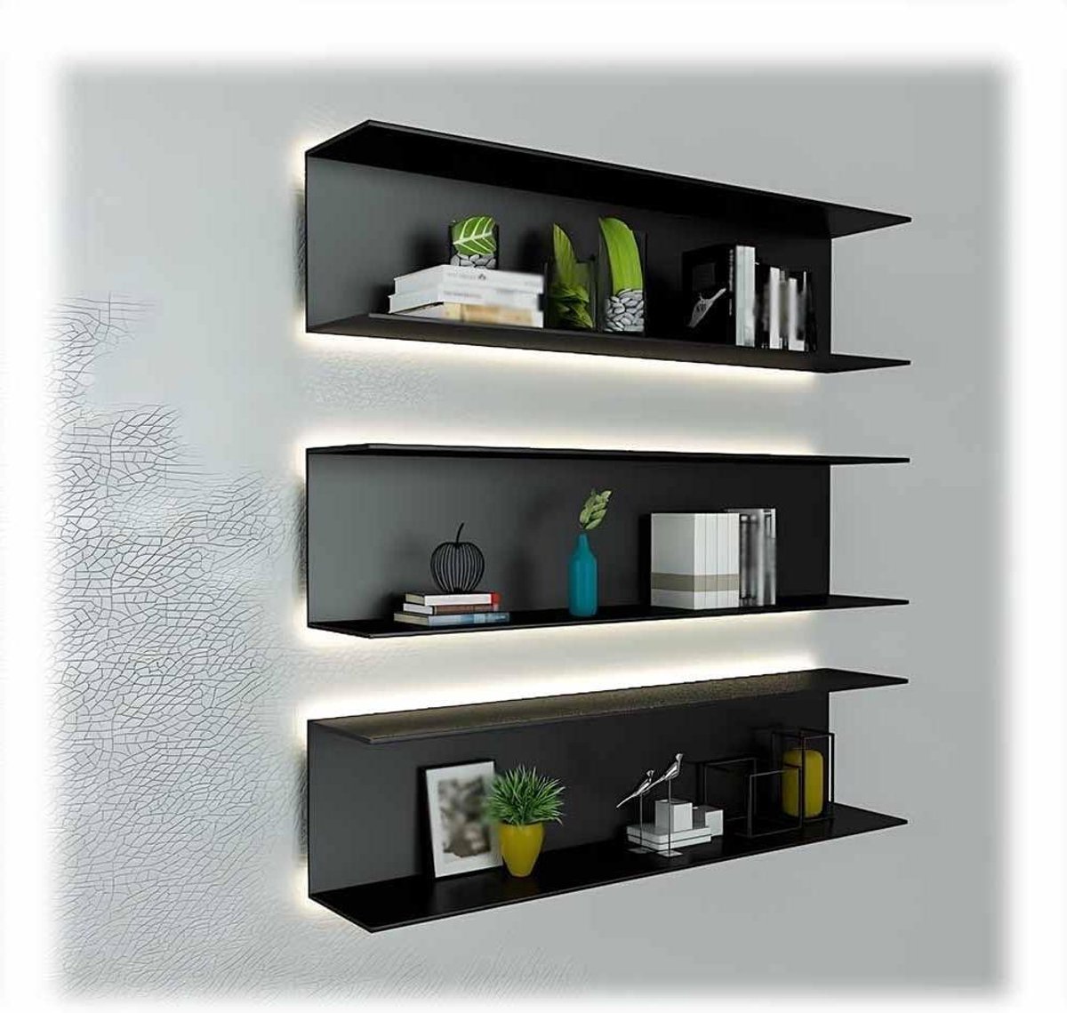 Zwevende Metalen Planken - Wandrek - Decoratie Opbergen - Geïntegreerde LED - 120x15x20cm