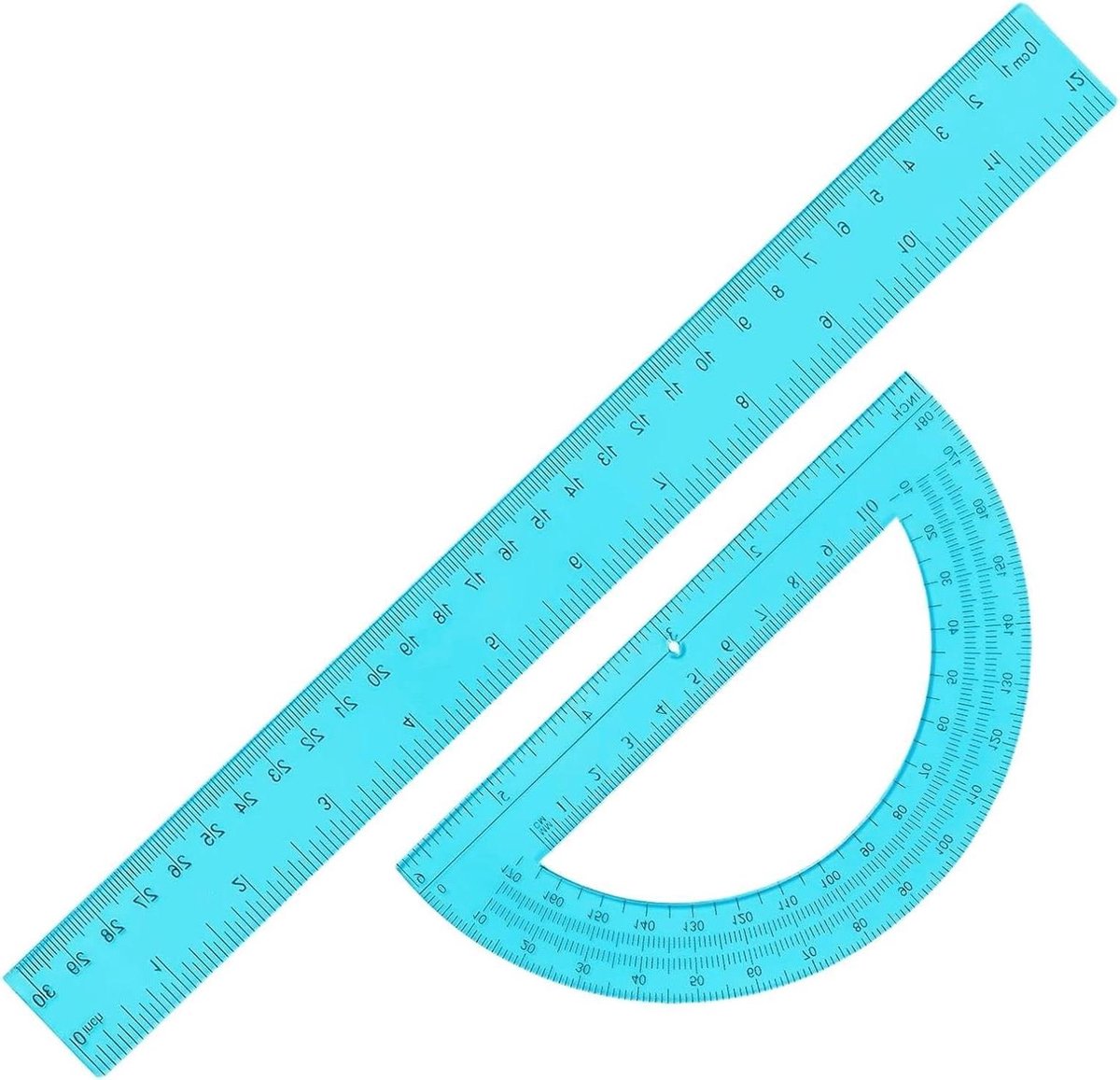 Meetset Liniaal Gradensboog - Tekenset Geometrie - Nauwkeurig Meten Tekenen - Transparant PVC Materiaal - 30 cm Liniaal - Blauw