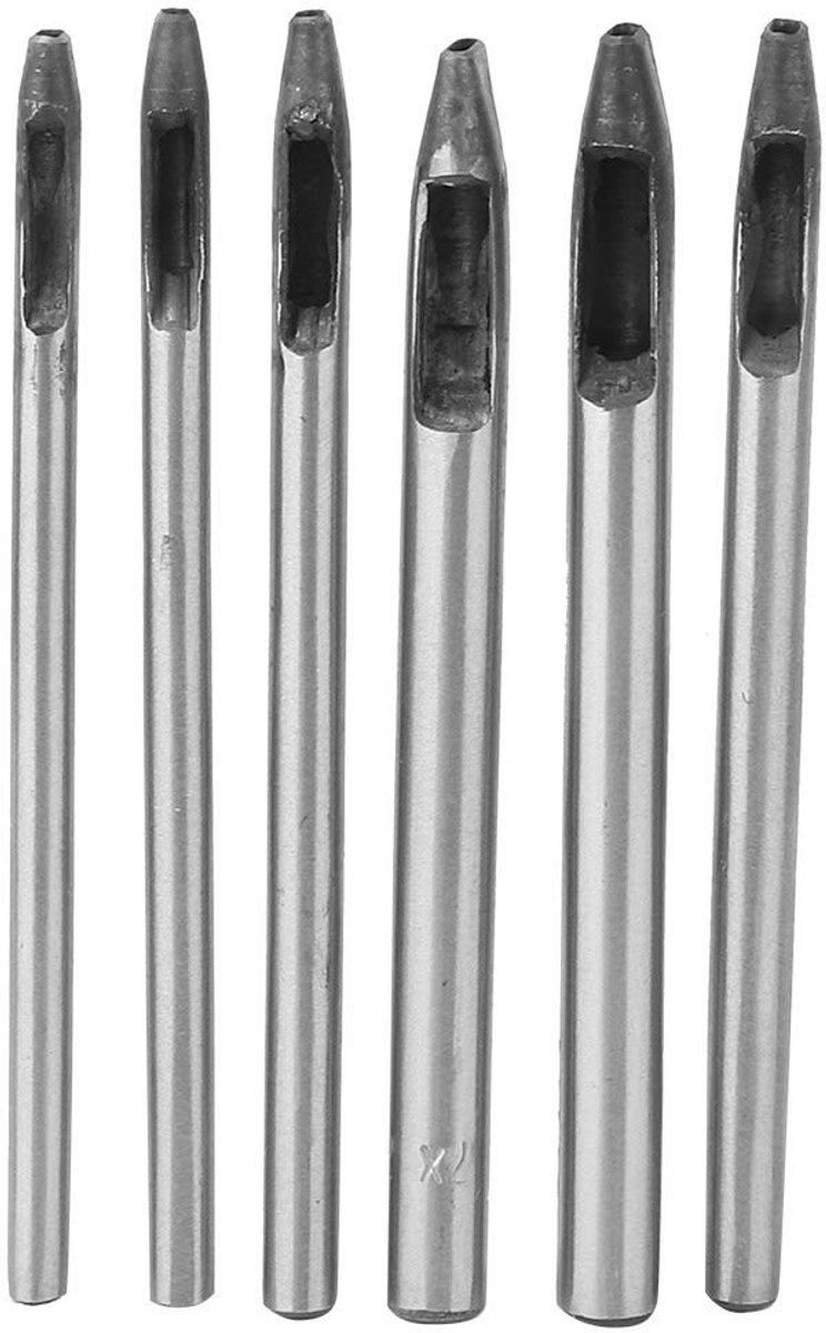 Dailygoods- Perforatiepons Set van 6 - Hoogwaardig Staal - Ovale Vorm - Voor Leer/Riem/Band - Scherp en Duurzaam - Eenvoudig te Bedienen - Ponsgereedschap