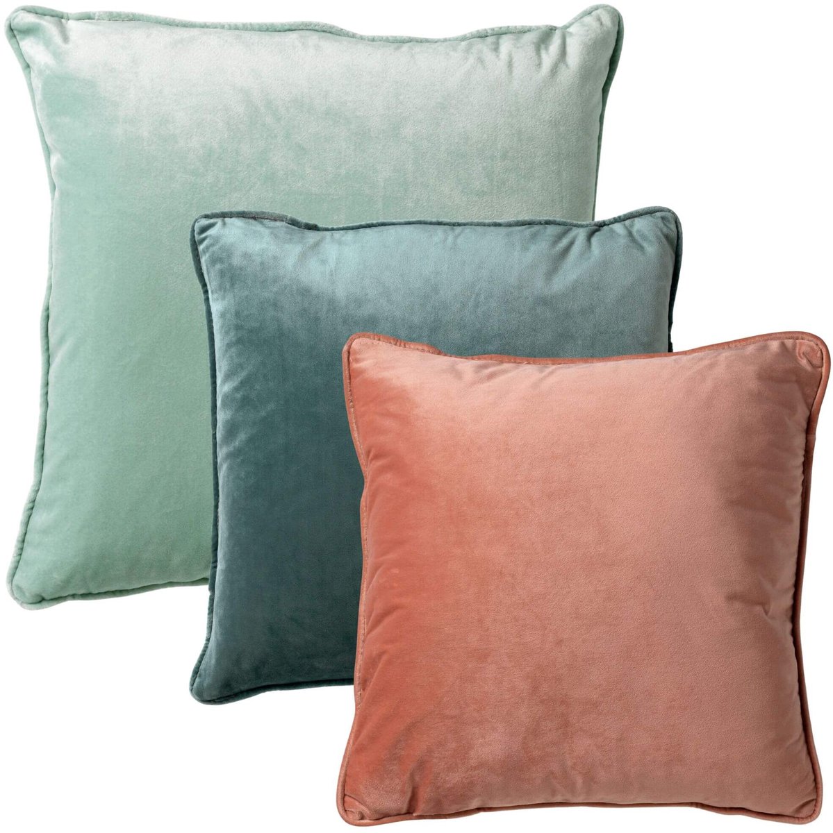 Dutch Decor KUSSENSET - 3-delig - Velvet Layers - 60x60 cm, 45x45 cm - inclusief binnenkussens - groen, roze - Met Ritssluiting – Decoratie set sierussens - Comfortabele kussentjes voor op de Bank