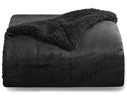 BEDSURE Knuffeldeken, warme Sherpa wollen deken en bankdeken, pluizige bankovertrek, deken, dikke bankdeken, fleecedeken, wollige woondeken voor bank, zwart, 130 x 150 cm