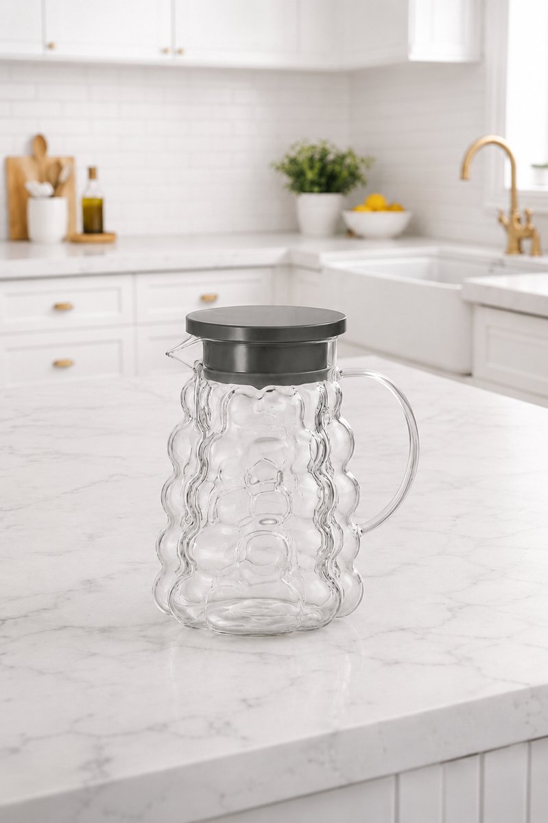 Mevaz Glazen Karaf 1800 ml – Waterkaraf met Deksel en Handvat – Sapkan voor Water, Sap & Ijsthee – Transparant Elegant Design — cadeau in Koken & Dineren - foto 2