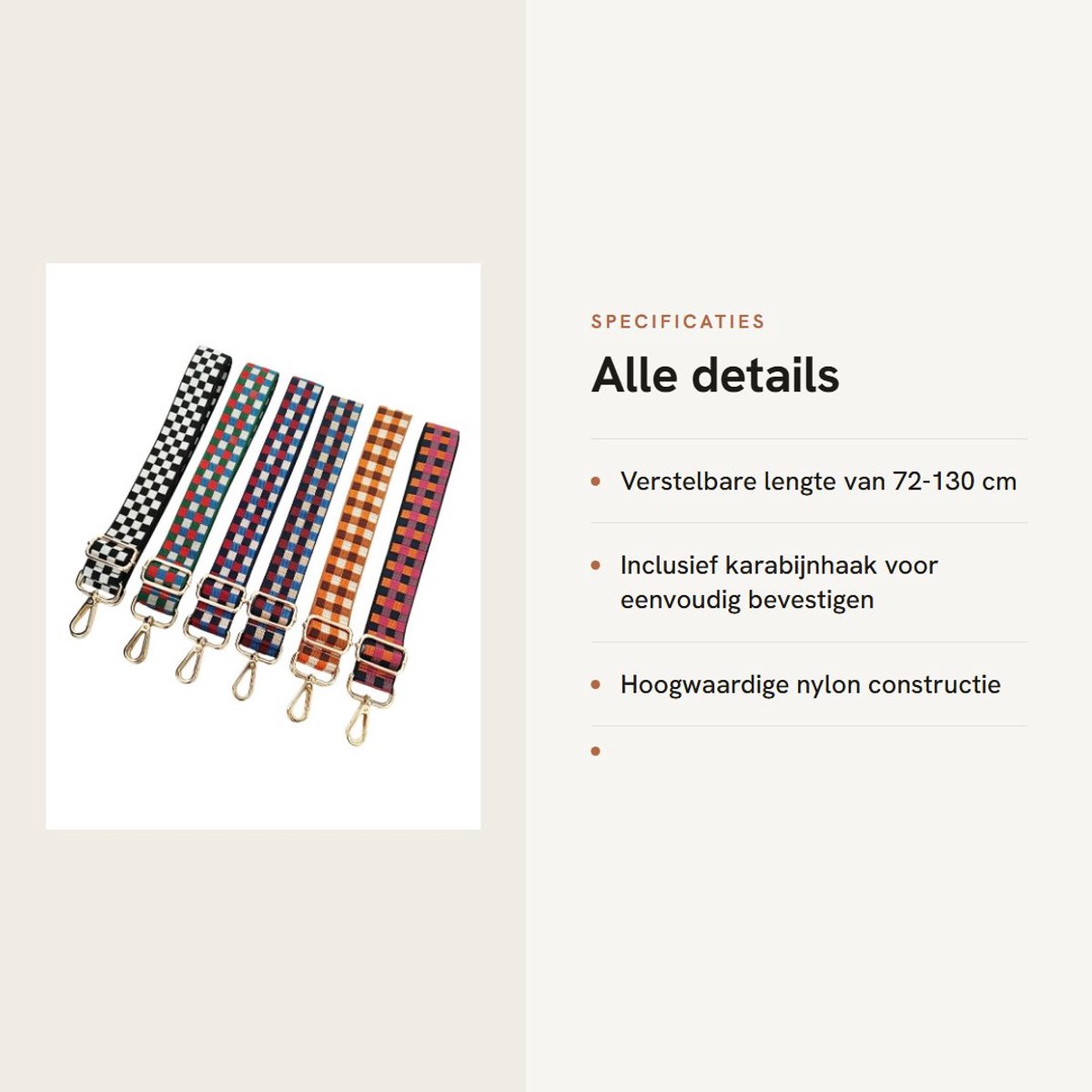 Dailygoods- Schouderriem Verstelbaar 72-130 cm - Boho-Stijl - Vervangende Draagriem - Karabijnhaak - Duurzaam Nylon - Comfortabel en Robuust - Tasriem