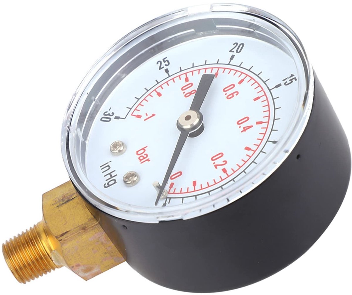 Dailygoods- Precisievacuümmeter -1-0Bar/-30-0inHg - 50 Mm Wijzerplaat - 1/8 BSPT Aansluiting - Robuust - Messing Componenten - Duidelijke Aflezingen - Vacuümmeter