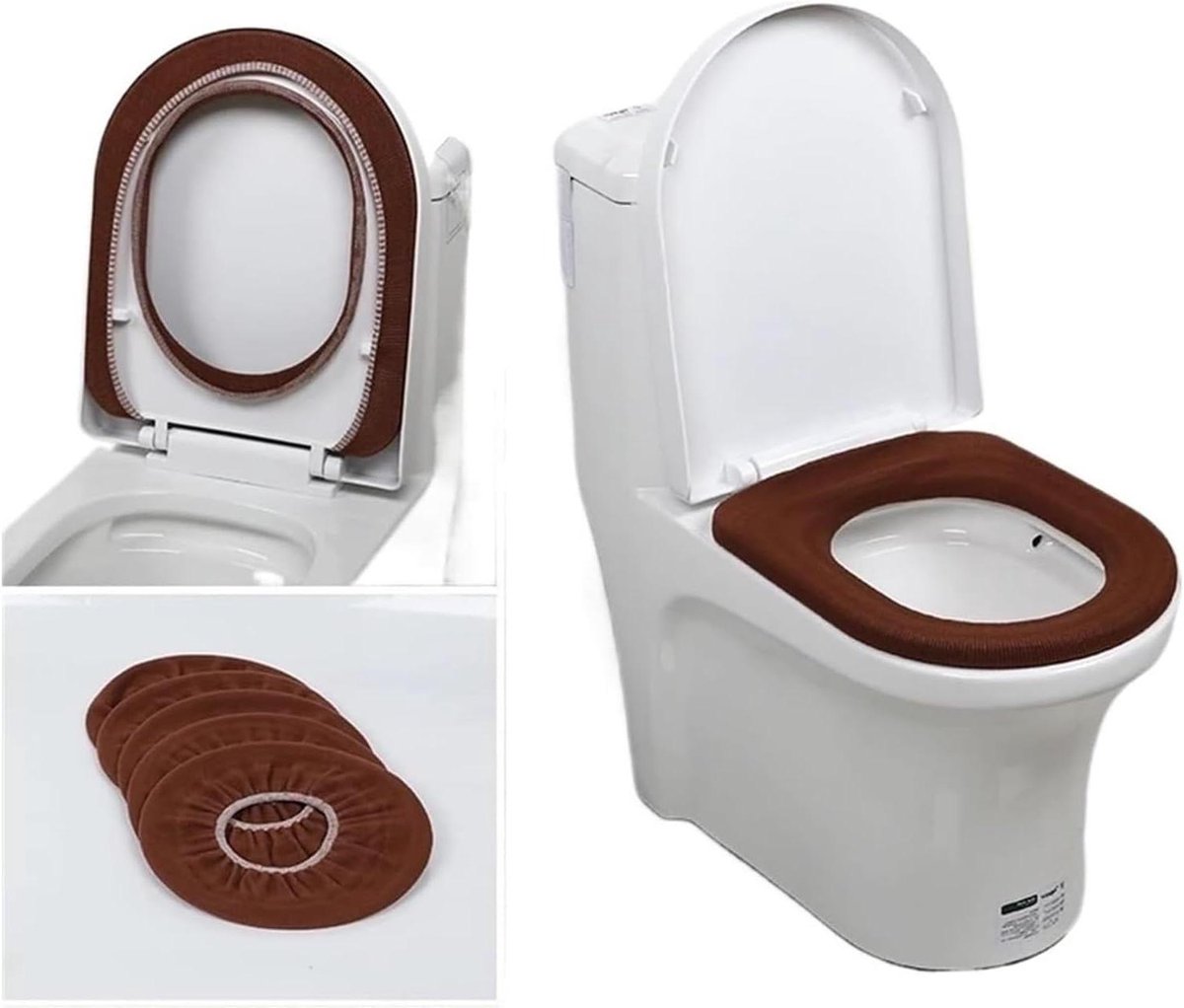 Toiletbril Covers - Zachte Pads - Warmte Comfort - Wasbaar Herbruikbaar - 3 Stuks - Rood Koffie