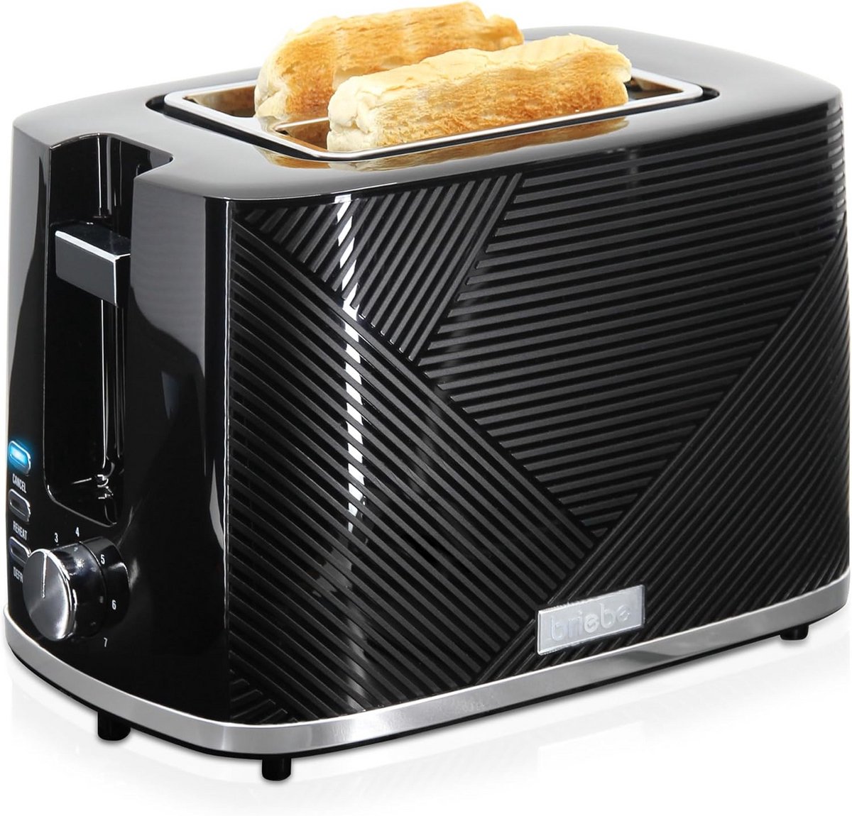 Broodrooster met brede sleuf - Twee sneden rooster - Ontbijt bereiden - 7 bruiningsniveaus - 870 Watt - Zwart