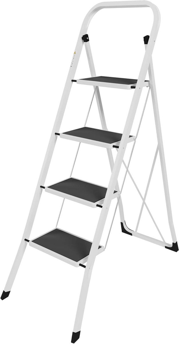 Home Vida 4-traps ladder, robuust staal, opvouwbaar, draagbaar, met antislipmat