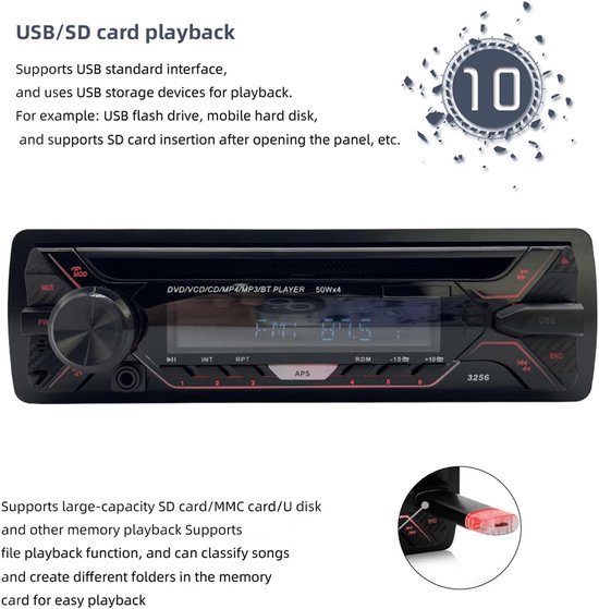 1 Din 12 V Auto DVD CD-speler Afneembaar paneel met BT Voertuig MP3 Stereo 3252 Handfree Autoradio Audio Radio — afbeelding 2