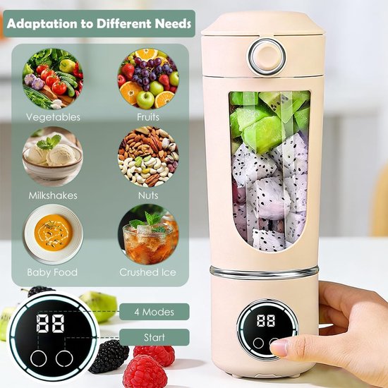 Portable Blender, Smoothie Maker, 700 ml, Portable Blender with LED Display, 12 Knives, Small Mixer for Shakes and Smoothies, Rechargeable Mini Stand Mixer for Sports, Travel, Beige — afbeelding 2