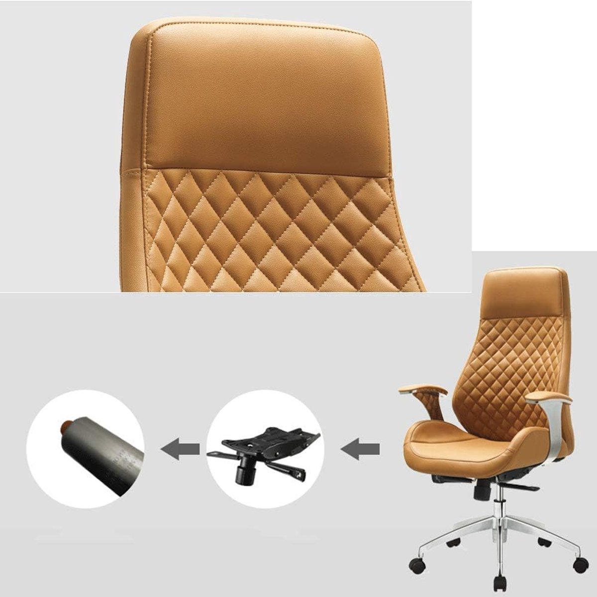 Ergonomische Bureaustoel Hoog Rugleuning Verstelbaar 87–106° Ligfunctie 360° Draaibaar PU Kunstleer Gelb 275 lbs Draagkracht Luxe Design Comfort Stoel – Mobili Bella