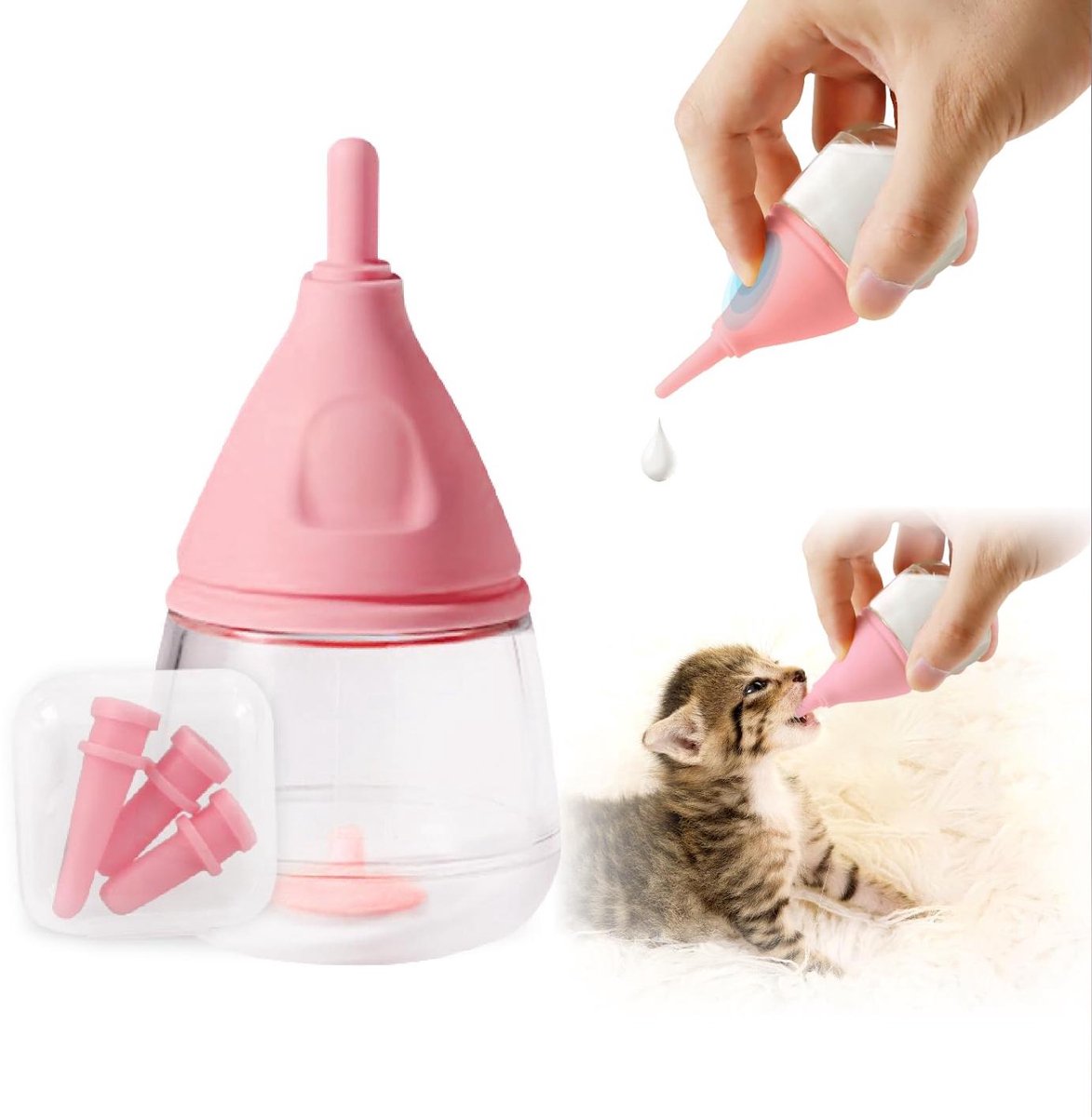 carmdering - Huisdierfles - Puppyfles - Kattenfles - Roze, 40 ml, bionische speen, lekvrij, verstikkingsvrij - Voor pasgeboren puppy's, kittens en konijnen - BPA-vrij, met 3 vervangbare spenen - Eenvoudig schoon te maken
