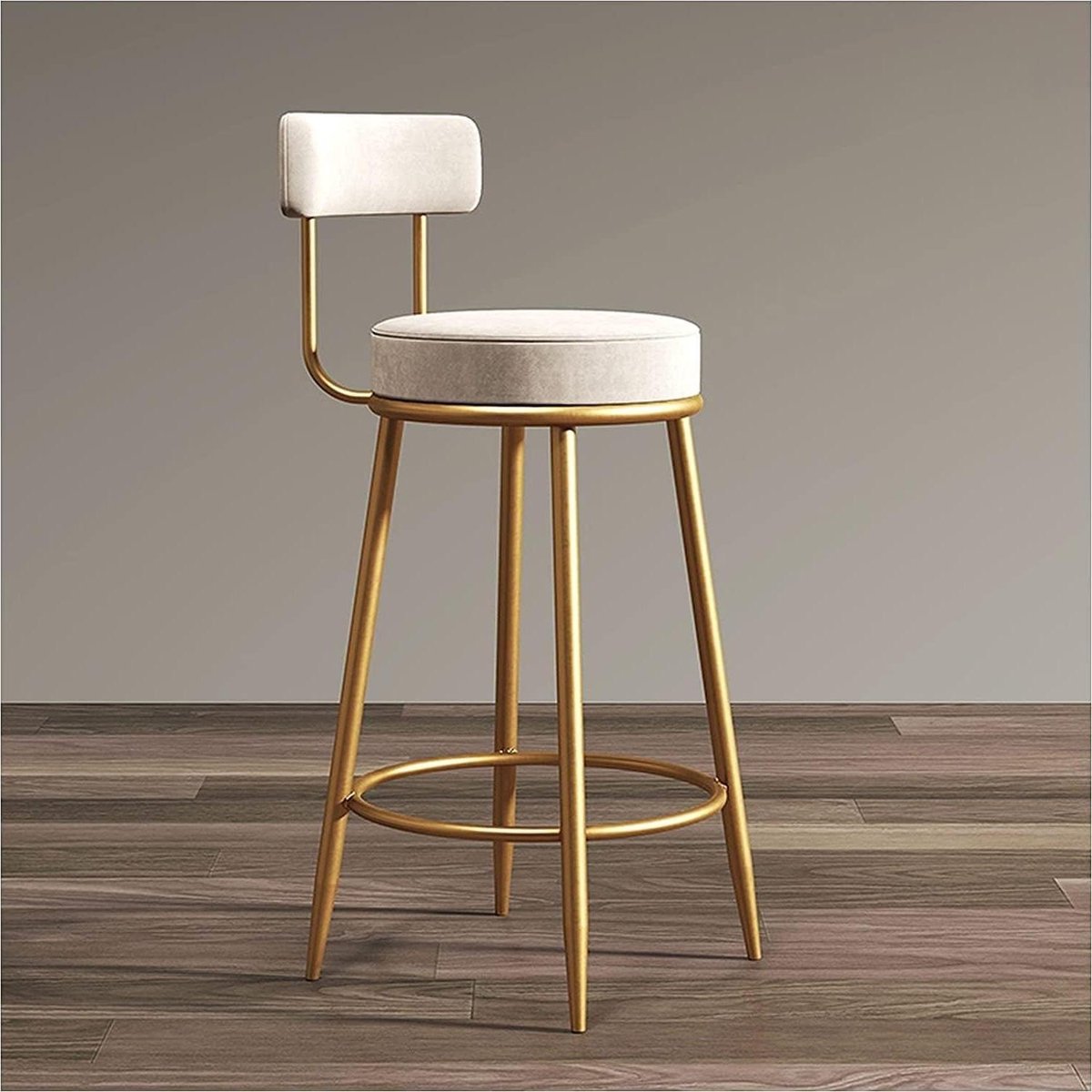 Gestoffeerde barkruk - Keuken stoel - Ontbijt aanrecht - Met rugleuning - 65 cm - Beige