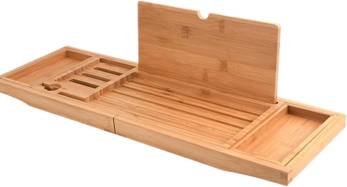 Badkuip Dienblad - Badrek Verstelbaar - Ontspannen in Bad - Geïntegreerde Houders - 60-87 cm - Natuurlijk Bamboe