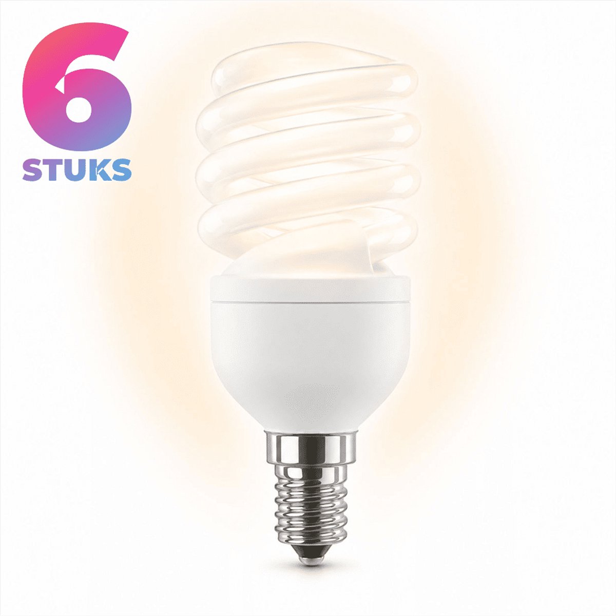 6x Spiraal Spaarlamp E14 - 13W - Daglicht (6400K) - 650 lm - 10 jaar - Niet Dimbaar