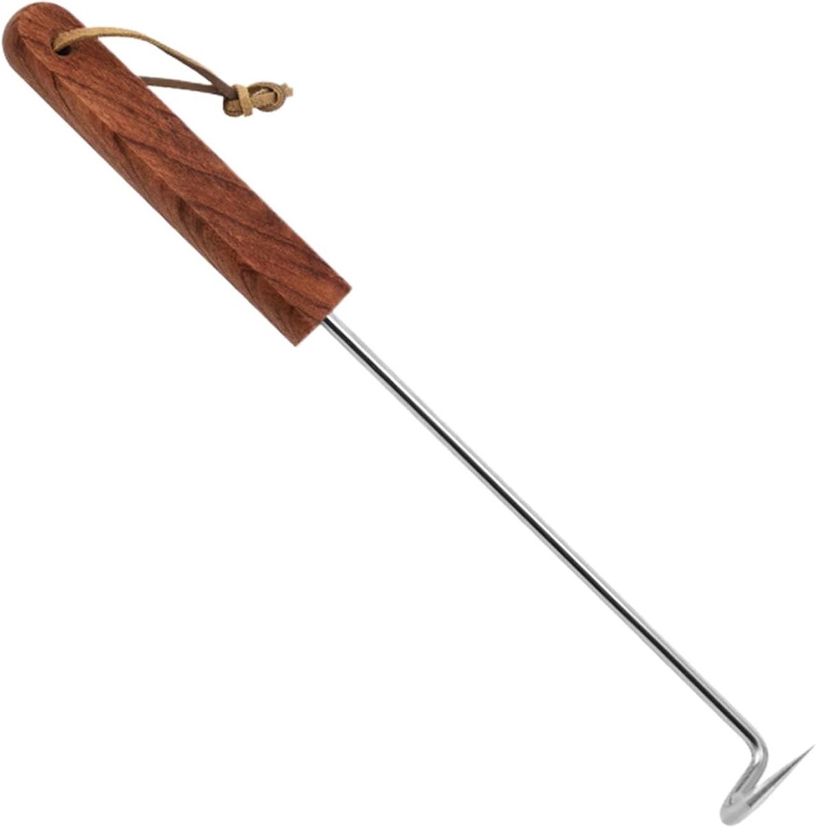 Vleeshaak Flipper - Barbecue Tool - Grillen en Koken - Houten Handvat - Klein Forma - Zilver