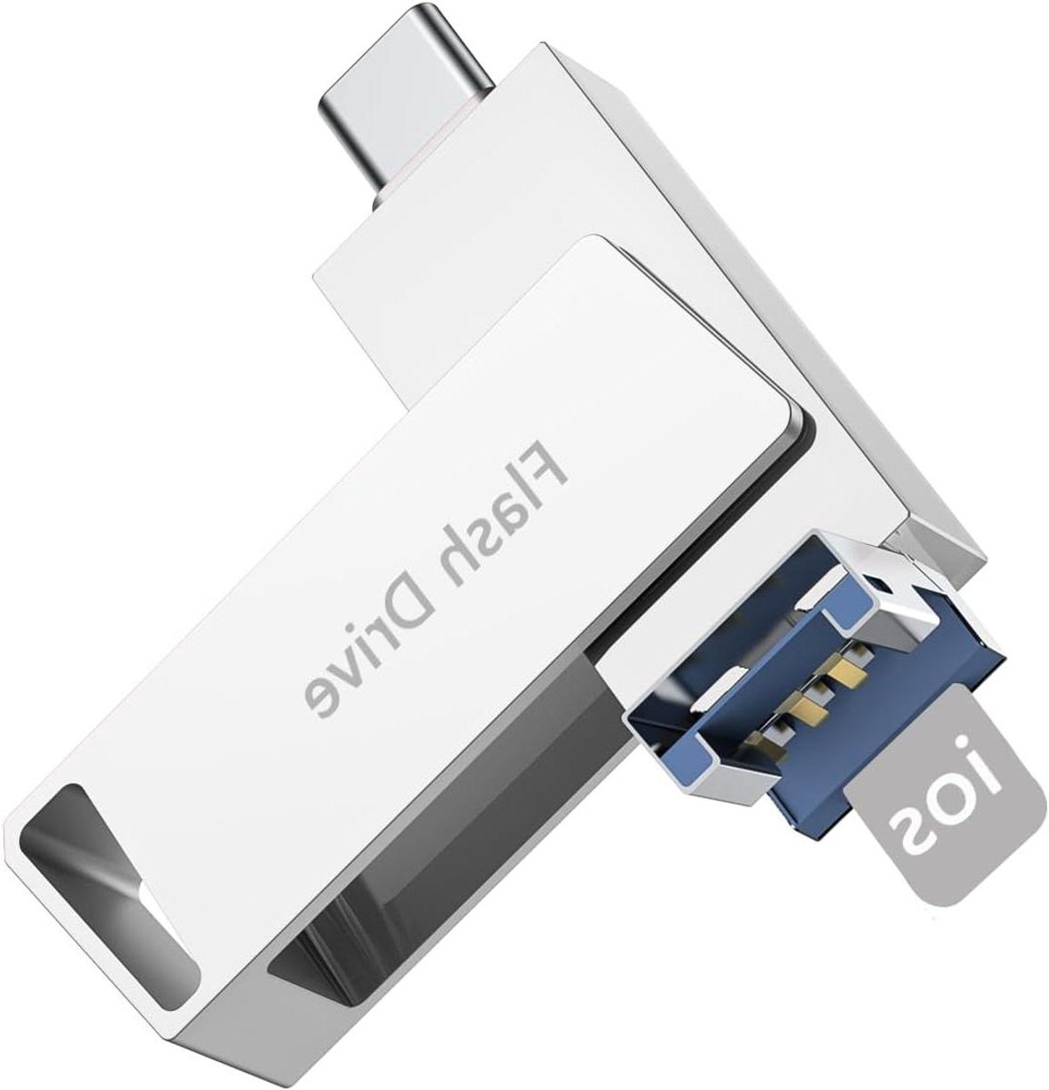 USB Stick - Geheugenstick Data - Bestanden Overzetten - 3-in-1 Connectiviteit - 256 GB - Zilver