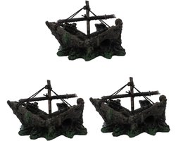 ABOOFAN 3 Stuks Aquarium Schuilplaats Voor Reptielen Zijden Handschoenen Hars Ambachten Leefgebied Van Garnalen Hars Gezonken Schip Mini-scheepsmodel Krat Pad Hars Huis Boot Standbeeld