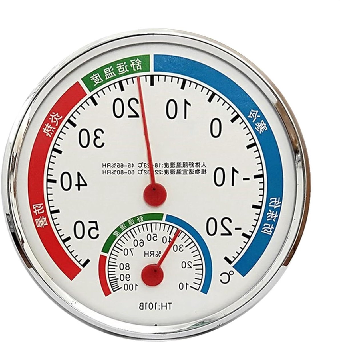 Temperatuur Vochtigheid Meter - Klimaat Monitor - Kamer Condities Bewaken - Batterijvrije Werking - 13 cm Diameter - Wit