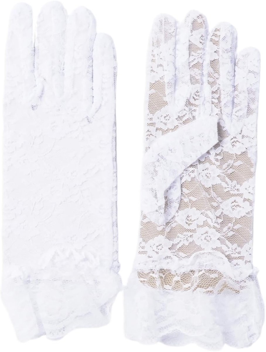 Elegante witte kanten handschoenen voor dames, ideaal voor bruiloften, gala's en feesten, één maat (Ca. 26 cm)